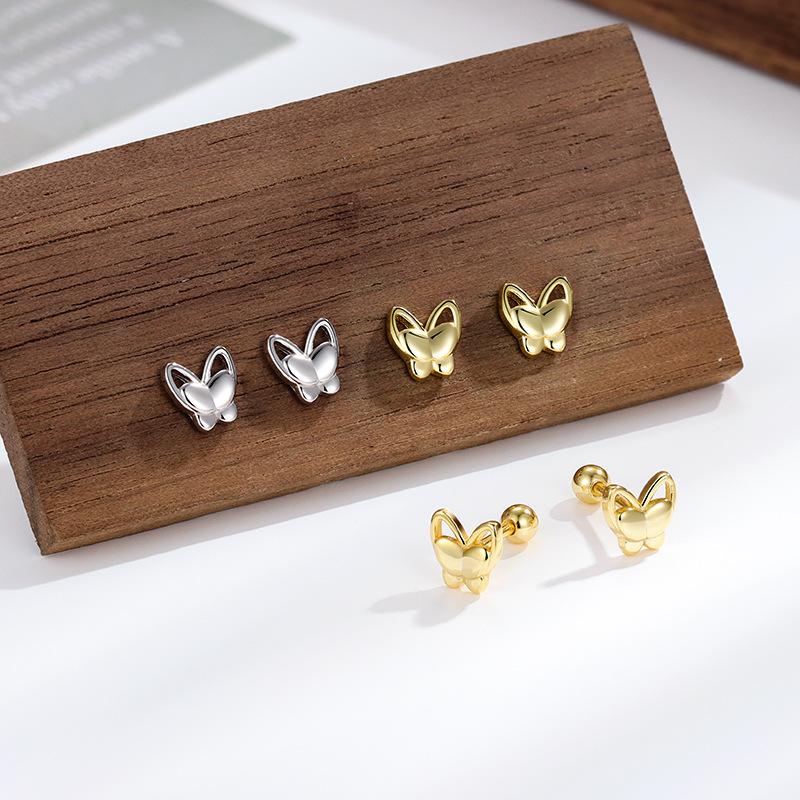 Authentic 925 Sterling Silver Stud Earrings for Women Cute Double Layered Hollow Butterfly Earrings Wedding Engagement Jewelry