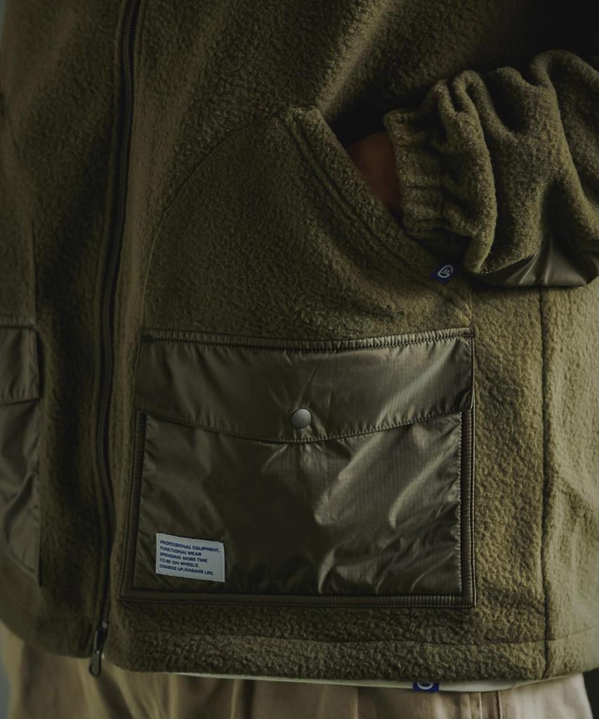 Gordon Miller Men's Karuisi Fleece Zip-Up Blouson, TORAY High-Performance Fleece, Olive Drab, Size L (Product Code: 1626909)