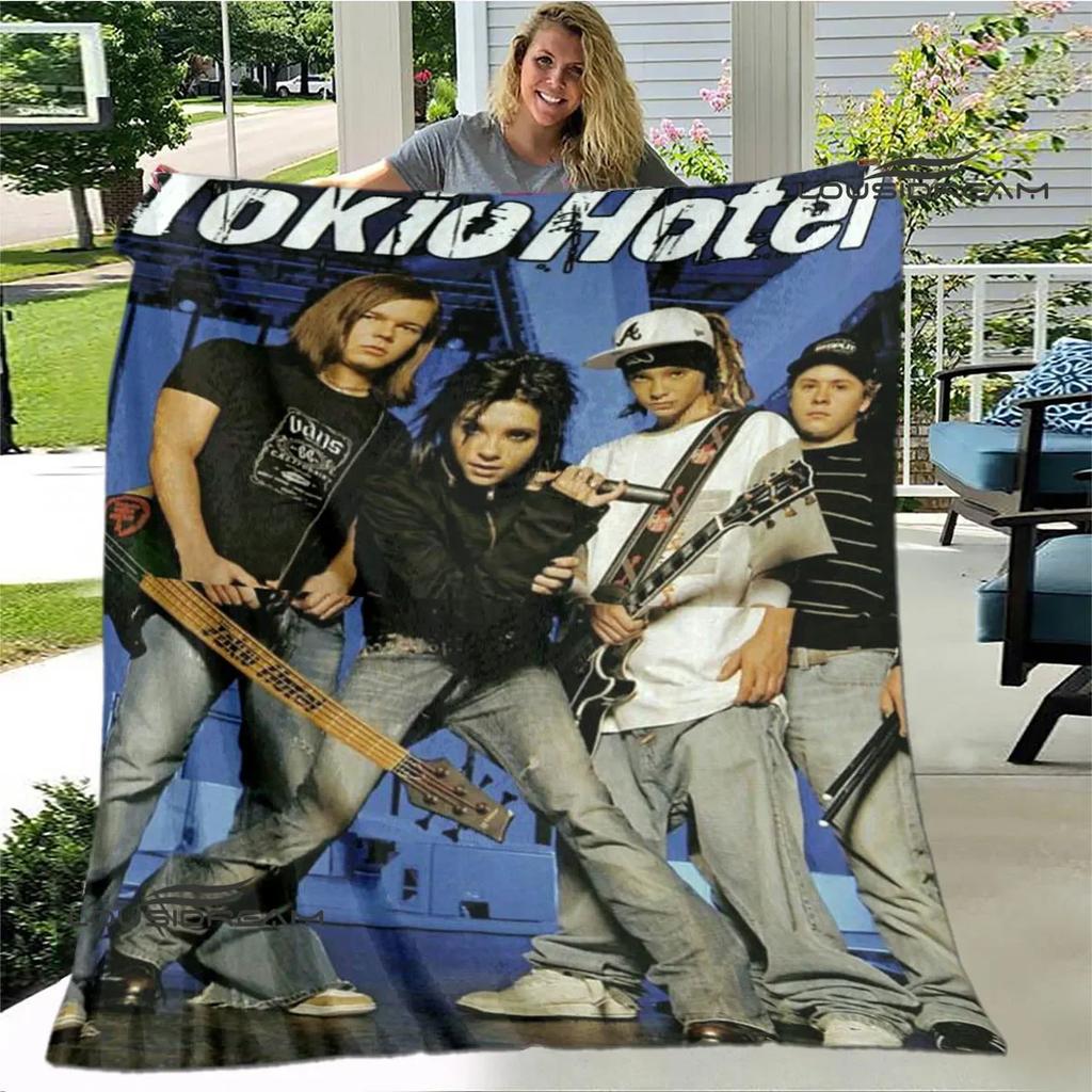 Coperta stampata della band Tokio Hotel Coperta calda per bambini Coperta in flanella morbida e accogliente Coperta per divano letto Coperta da viaggio Regalo di compleanno