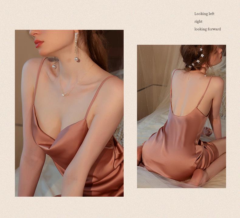 Meishilan Plus Size Sexy Summer Camisole Ice Silk Nightdress - High-End Flirty Lingerie for Women