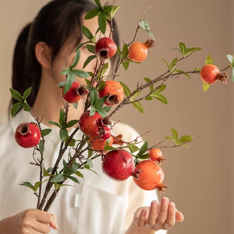 Simulated Pomegranate Fruit Branches for Home Soft Furnishings, Foam Fruit Decorative Flower Arrangement Ornaments