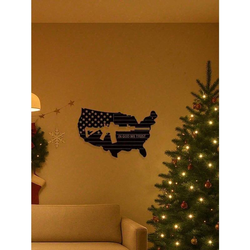 Vintage Rustic American Flag Metal Wall Art Tin Sign for Patriotic Decor Man Cave Military Gift