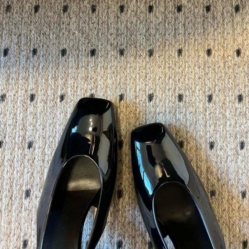 New Fashion Patent Leather Back Trip Strap Block Heel Shallow Mouth Square Toe Wrapped Toe Sandals High Heels for Women