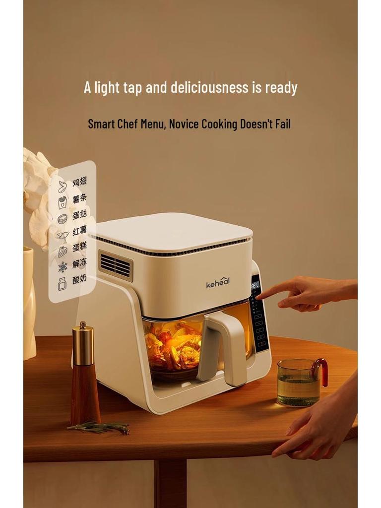 Keheal Flip-Over Air Fryer: Multi-Function Transparent Electric Oven for Frying & Stir-Frying.