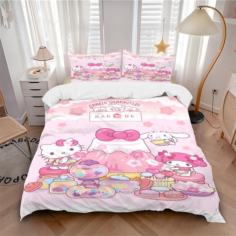 3pcs Cinnamoroll My Melody Hello Kitty Bedding Set, Including 1 Quilt Cover and 2 Pillow Shams, Without Filling, Soft and Comfortable Home Bedroom