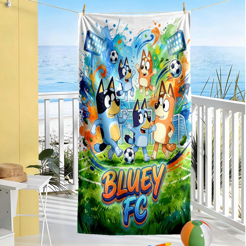 Bluey's Soccer Adventure Customize Text Beach Towel Quick-Dry Soft Microfiber Portable for SwimmingBeachCamping Travel Beach AccessoriesGym