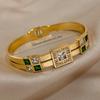 Luxury Stainless Steel Bracelet with Green Synthetic Cubic Zirconia - Fashion Cuff Bangle Jewelry
