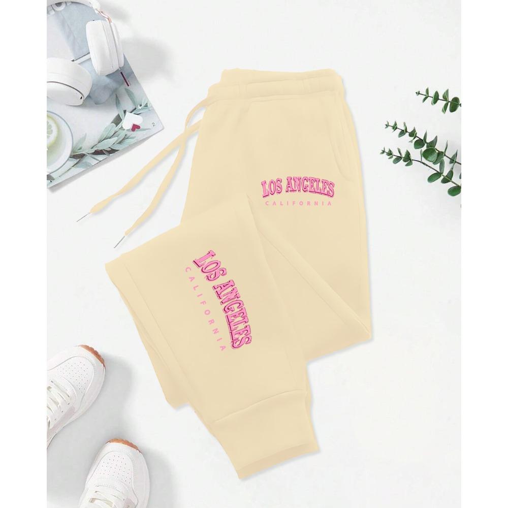 Los Angeles California Pink Letter Prints Print Pant Woman Drawstring Pocket Sweatpants Sport Jogger Casual Autumn Trouser