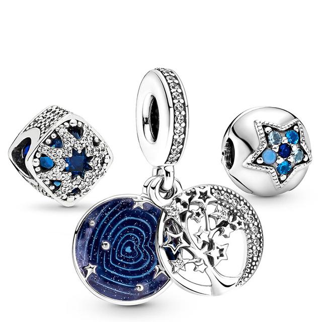 3pcs /Lot Blue Enamel Globe Charms Beads Star Pendant Fit Diy Brand Charm Bracelets Necklaces For Women Fashion Jewelry Making