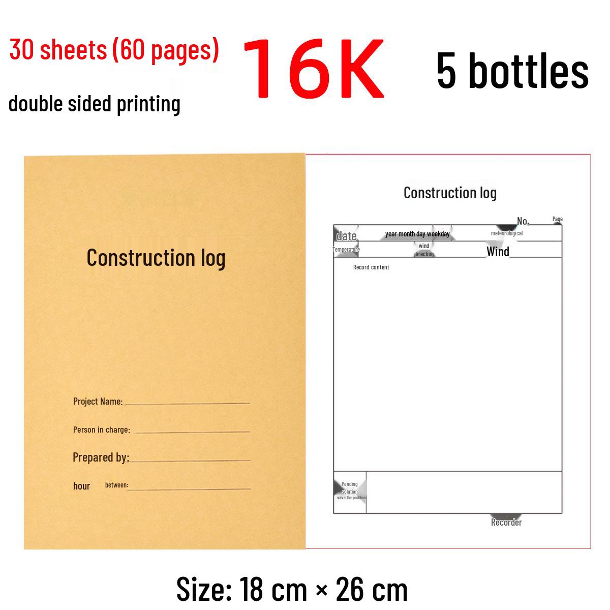 Thickened A4 Construction Supervision Log & Checkbook