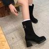 Internet-Berühmtheit flache kurze Stiefel Damen 2025 neu Herbst und Winter super angesagte Faltenstiefel runde Zehe Schlupf-Explosion mittelhohe Stiefel
