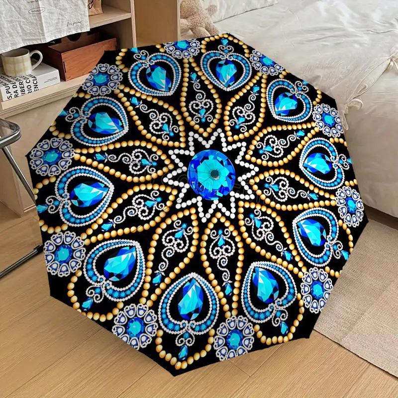 

1pc Jeweled Mandala Pattern Automatic Folding Umbrella, 8 Ribs Iron Frame, Suitable for Outdoor Travel and Daily Use yy251120227