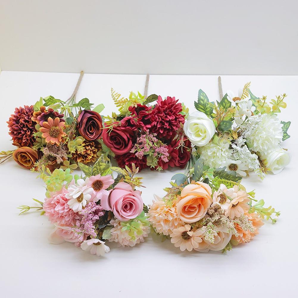 7-Stem Persian Rose Silk Flower Bouquet for Wedding Signage Area Styling Desk Decor and Thumbnail Photography Props