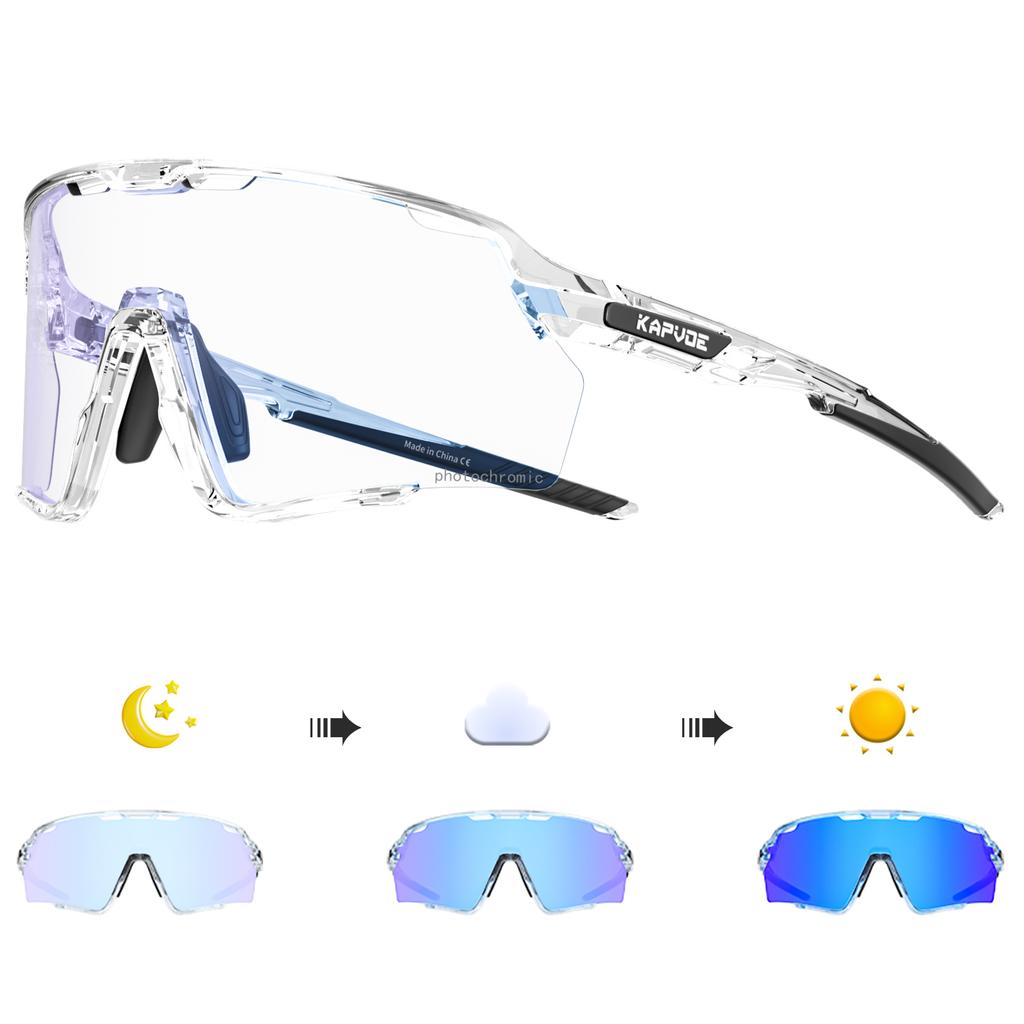 Kapvoe Photochromic Hiking Eyewear Cycling Glasses Sunglasses for Men Silver Lens Multi Color Women Bike Outdoor Riding Running