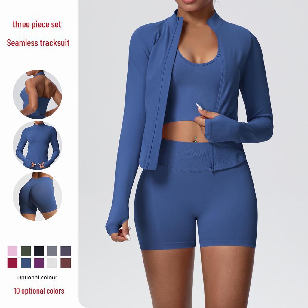 Seamless Solid Color Yoga Wear: Quick-Drying, Outdoor Casual 3-Piece Fitness Set