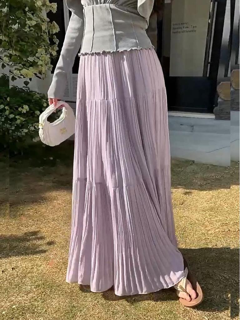 French Retro Elegant High-Waist Chiffon Midi Skirt