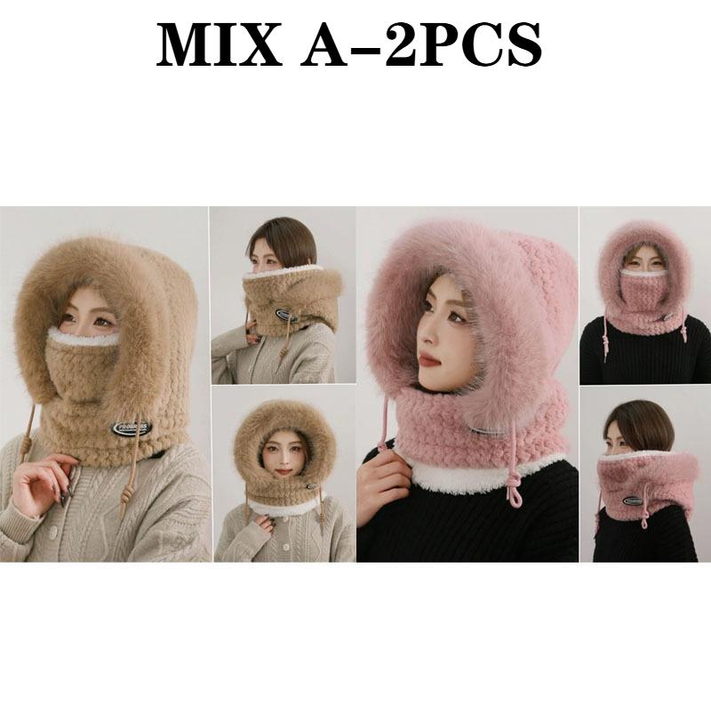 Women's Winter Hat with Neck Warmer and FaceMask Fleece Ear ProtectionWindproof Warm Cycling ElectricBike Hat Thickened Pullover