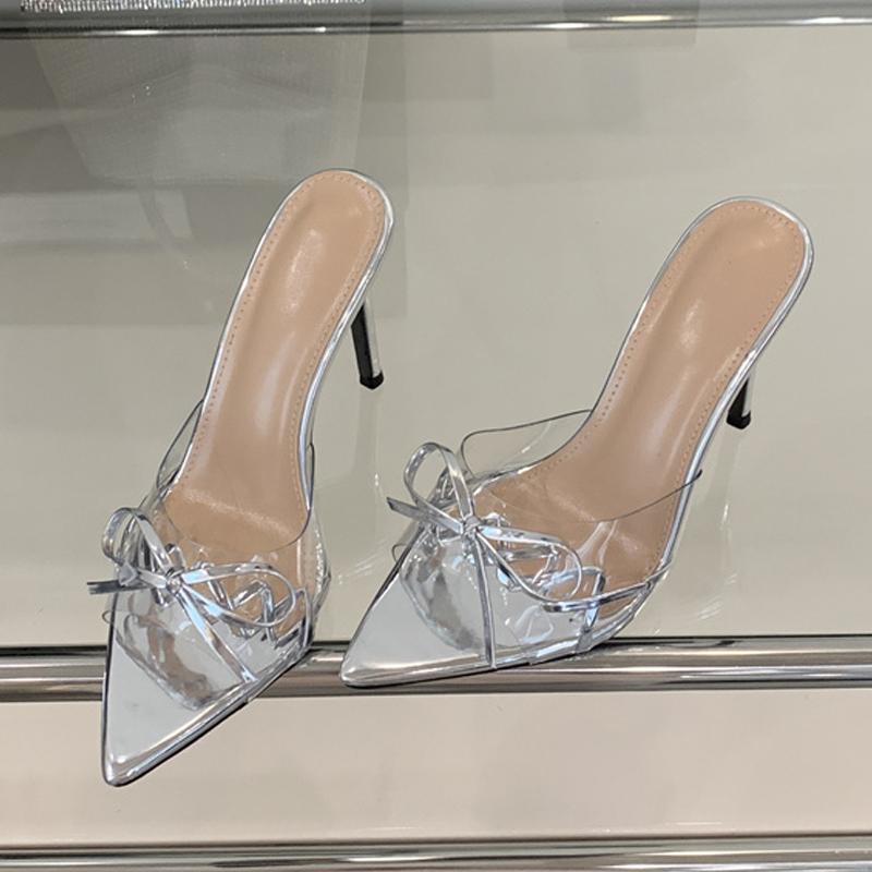 

Элегантные красные туфли на высоком каблуке с острым носком, прозрачные шлепанцы, женские кожаные босоножки с бантом, дизайнерские сандалии, летняя обувь для вечеринок 35 серебряный