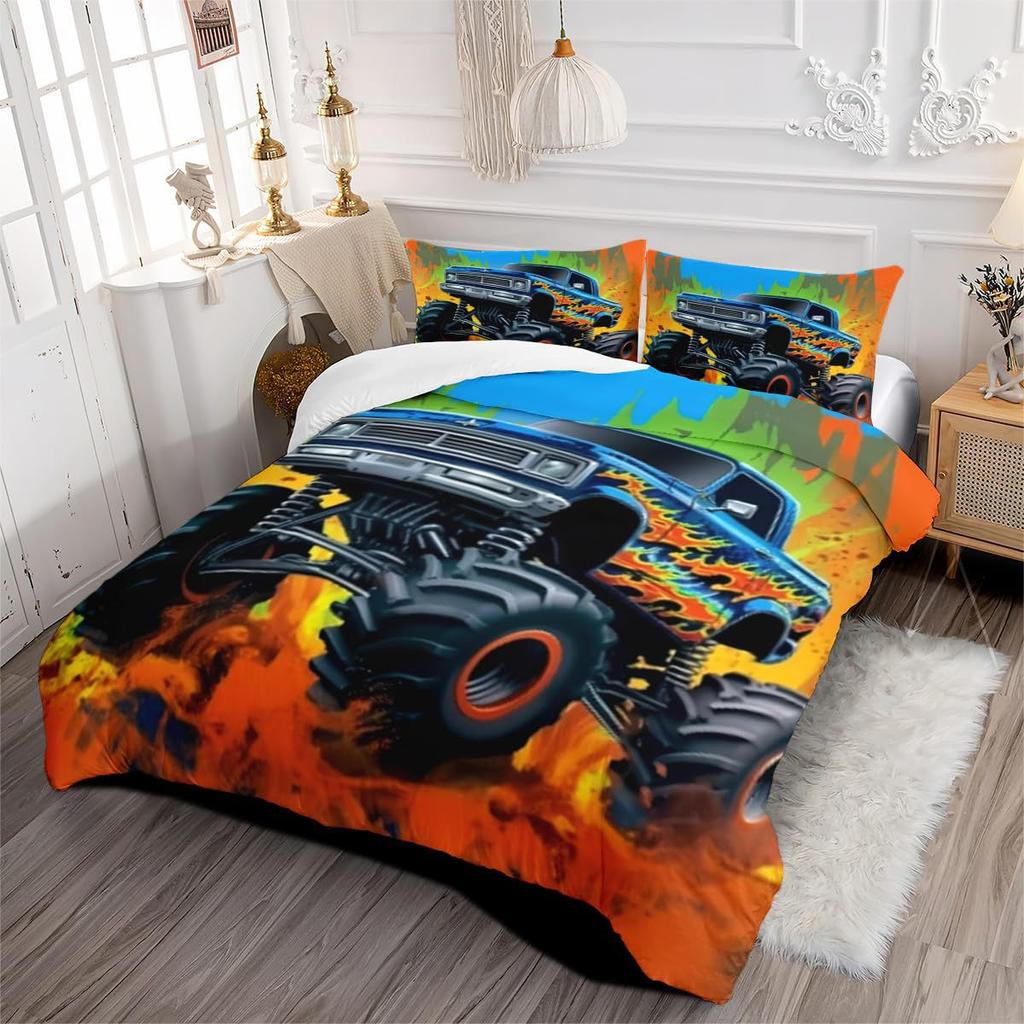 Boys And Children Off-Road Vehicle Three-Piece Quilt Cover 3D Digital Printing Bedding Set Bed Cover