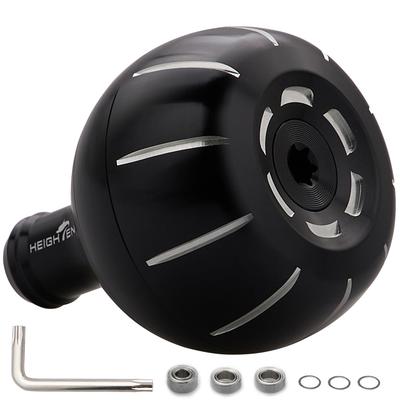 HEIGHTEN 42mm Reel Handle Knob, Compatible with Shimano Type B (Daiwa Type L), Gear Series (Black & Silver) (1118)
