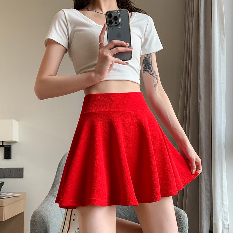Women's Plus Size High Waist Pleated Bubble Skirt with Anti-Exposure Lining
