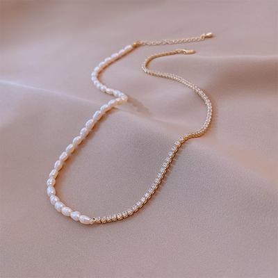 Dongdaemun Süßwasserperle Diamant Spleiß Halskette Schlüsselbein Kette Halskette Einfaches Temperament Design Artikel Schmuck