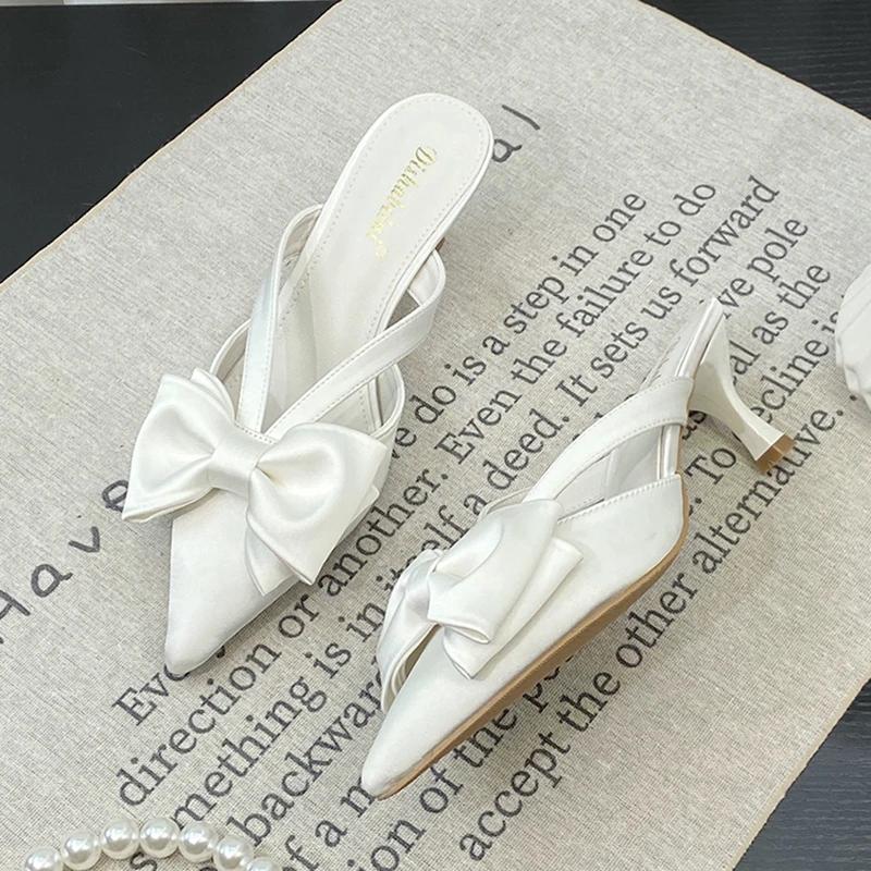 Fashion 2025 New Summer Pointed Toe Women Slippers Fashion High Heels Party Pumps Mules Slide Shoes