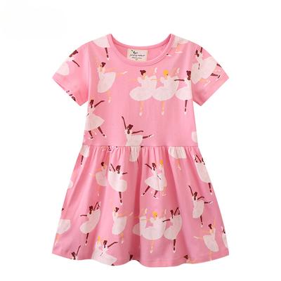 Sommer neue kinder kleid stil cartoon print mädchen kurzarm kleid gestrickte baumwolle rundhals prinzessin kleid