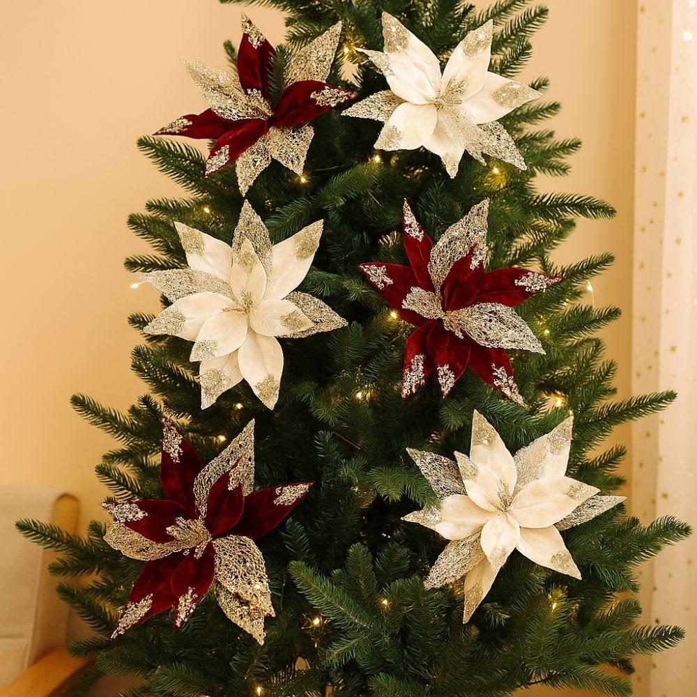 Velvet Christmas Poinsettia 29cm Xmas Tree Ornaments Artificial Christmas Flower Home Decoration