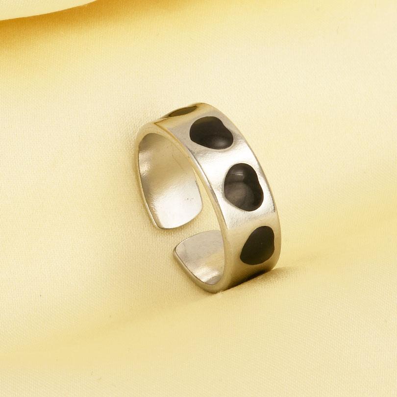 Different Style Silver Color Ring Black Oil Drop Open Adjustable Stainless Steel Rings For Women Men Accessories Enamel Jewelry
