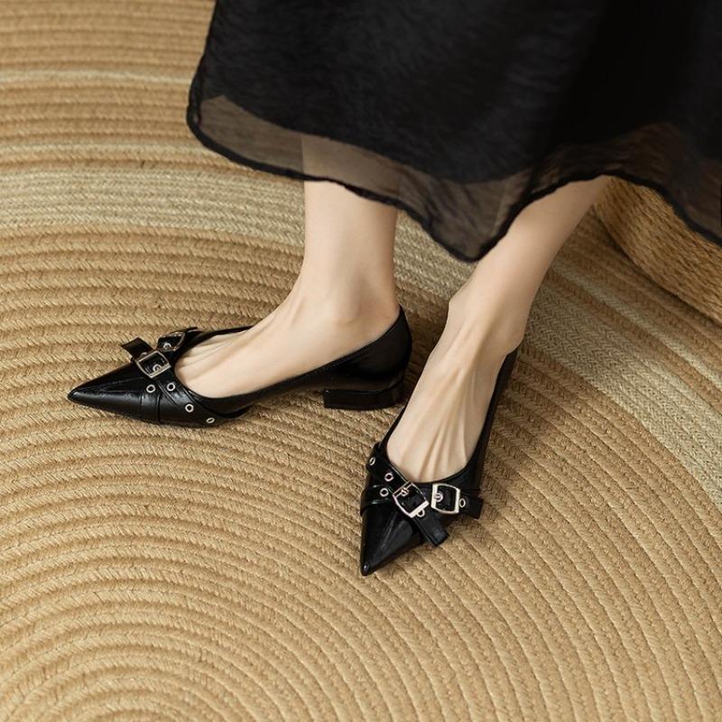 

Туфли-лодочки на низком каблуке, осенняя новинка, остроносые, с мелким вырезом, с металлической пряжкой-ремнем, закрывающие стопу, на мягкой подошве, нескользящие, туфли с низким верхом 40 чёрный