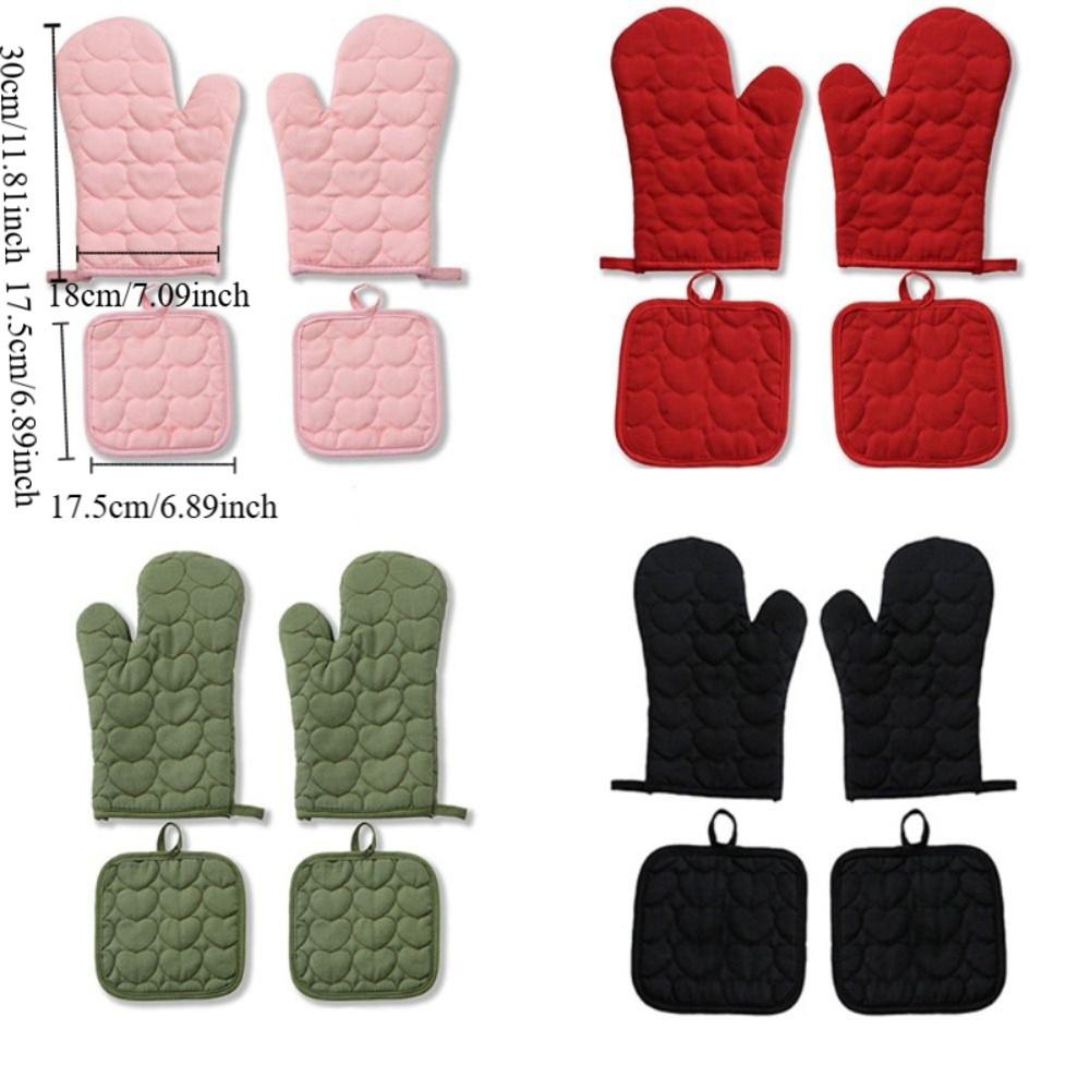 4 sztuki/zestaw Pogrubiony Zestaw Rękawic Kuchennych na Piekarnik w Kształcie Serca Antypoślizgowe Rękawice Izolowane Rękawice do Kuchenki Mikrofalowej Naczynie