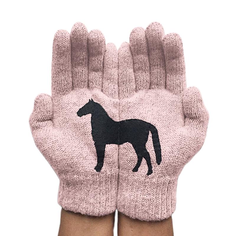 Women Full Finger Gloves Winter Cute Irregular Horse Stretchy Knitted Thermal Gloves Imitation Wool Short Hand Warmer