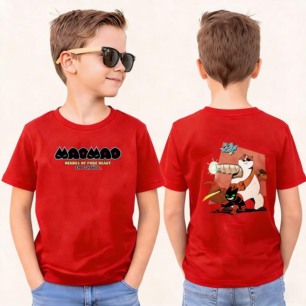 Mao Mao Heroes of PureHeart Kids Tshirt Retro Action Team Print Cotton Tee Boys Girls Top Nostalgic Animation Shirt for Children