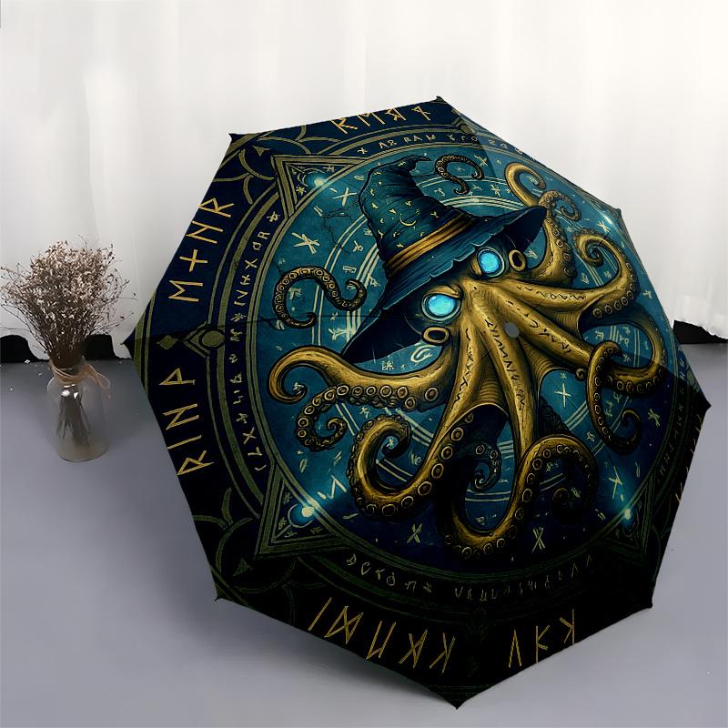 Magical Octopus Wizard Hat: Mystical Sea Creature Art PrintUmbrella, Portable 3-Fold Compact Umbrella for Men & Women Gift