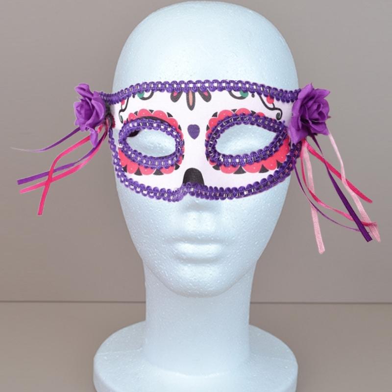 Painted Skull Face Mask For Halloween Festival Party Adjustable Breathable Party Accessory With Floral Design