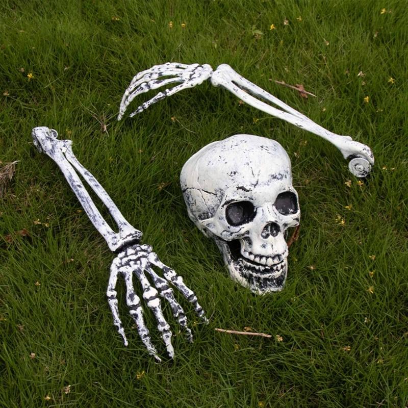 Halloween Skull Hand Arm Yard Stake Lifelike Skeleton for Head Figurine Garden Decoration Haunted House Props