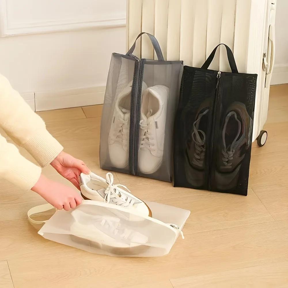 1pc Foldable Breathable Mesh Shoe Bags -Large Capacity Shoe Organizer for Gym, Travel, Beach, Makeup & Toiletries Storage