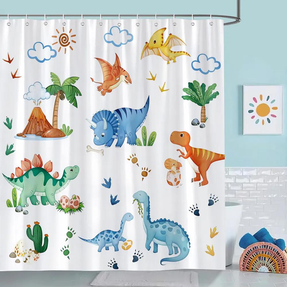 Ocean Cartoon Animal Shower Curtain Pirate Hat Dolphin Sailing Starfish Nautical Polyester Kids Shower Curtains Bathroom Decor