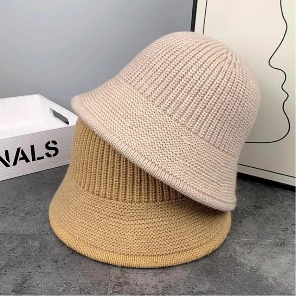 Knitted Fishing Cap Autumn Winter Fleece Round Top Hat Fashion Bucket Hat Outdoor