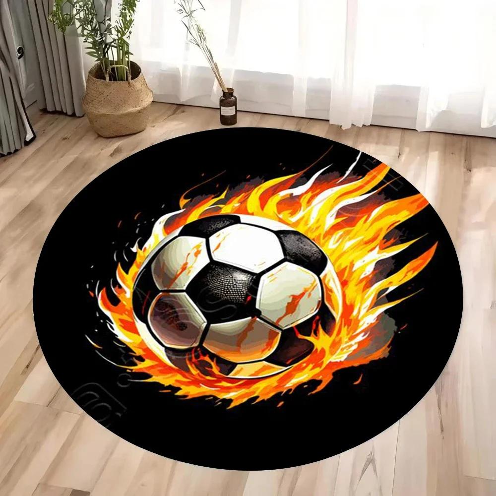 Crystal Velvet Soccer Ball Print Round Rug – Non-Slip Washable Floor Mat for Living Room, Bedroom, Bathroom, Hallway Decor
