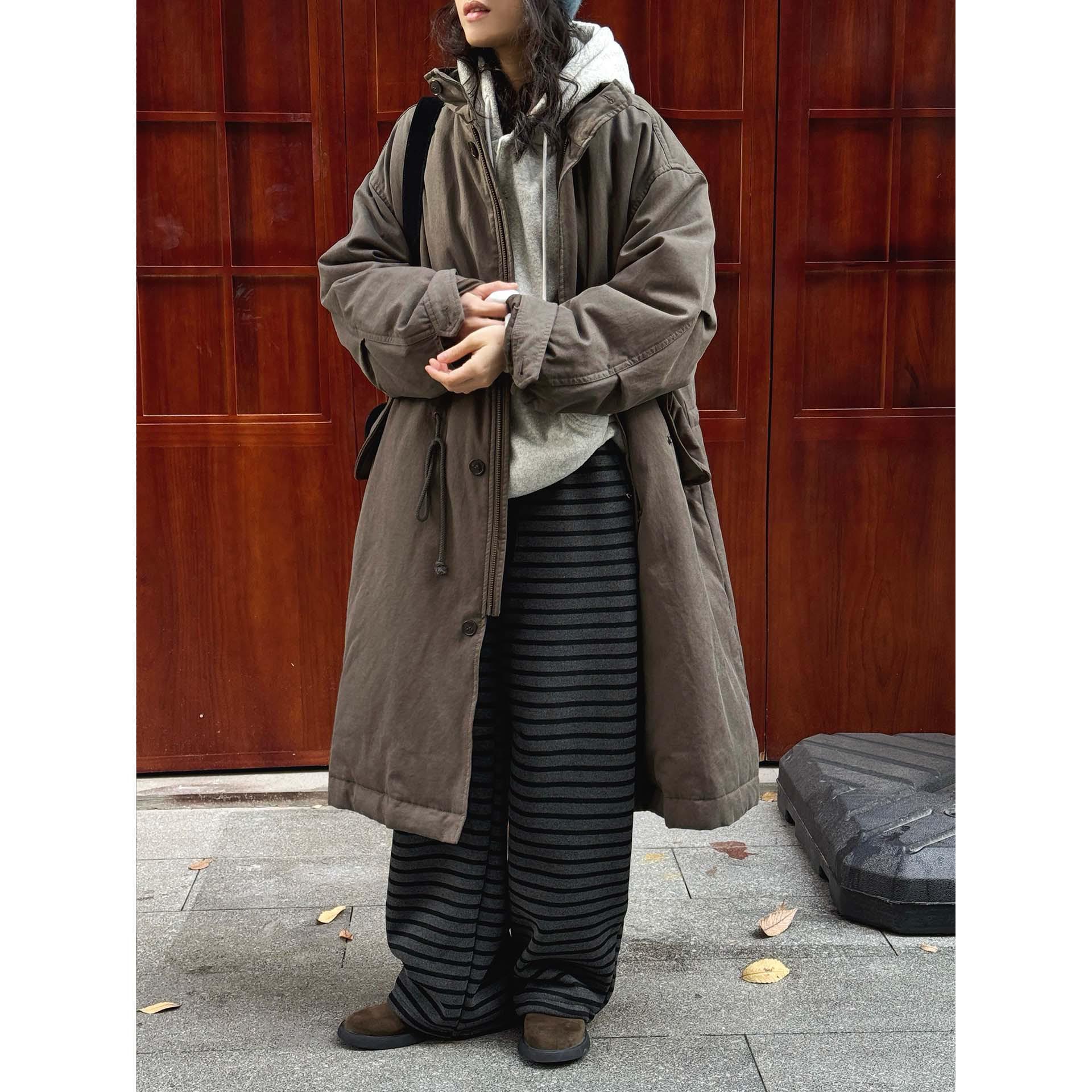 Louvre Women s Winter Retro Korean Style Elastic Color Block Stripe Plus Velvet Slimming Casual Pants Small