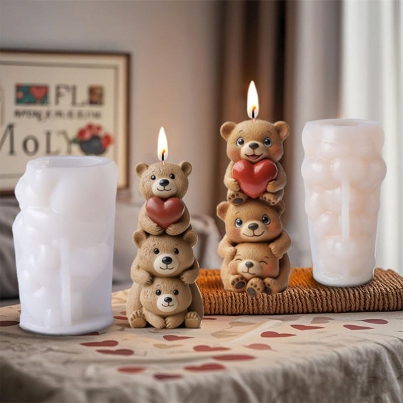 Stackable Bear Silicone Mould For Household Candle Soap Plasters Craft Family Projects Reusable