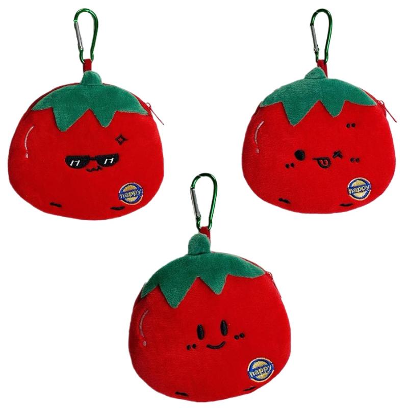 NEW Cartoon Plush Tomato Coin Purse Pendant Cute Portable Wallet Storage Pouch Hanging Ornament Bag Decoration Accessories Gift