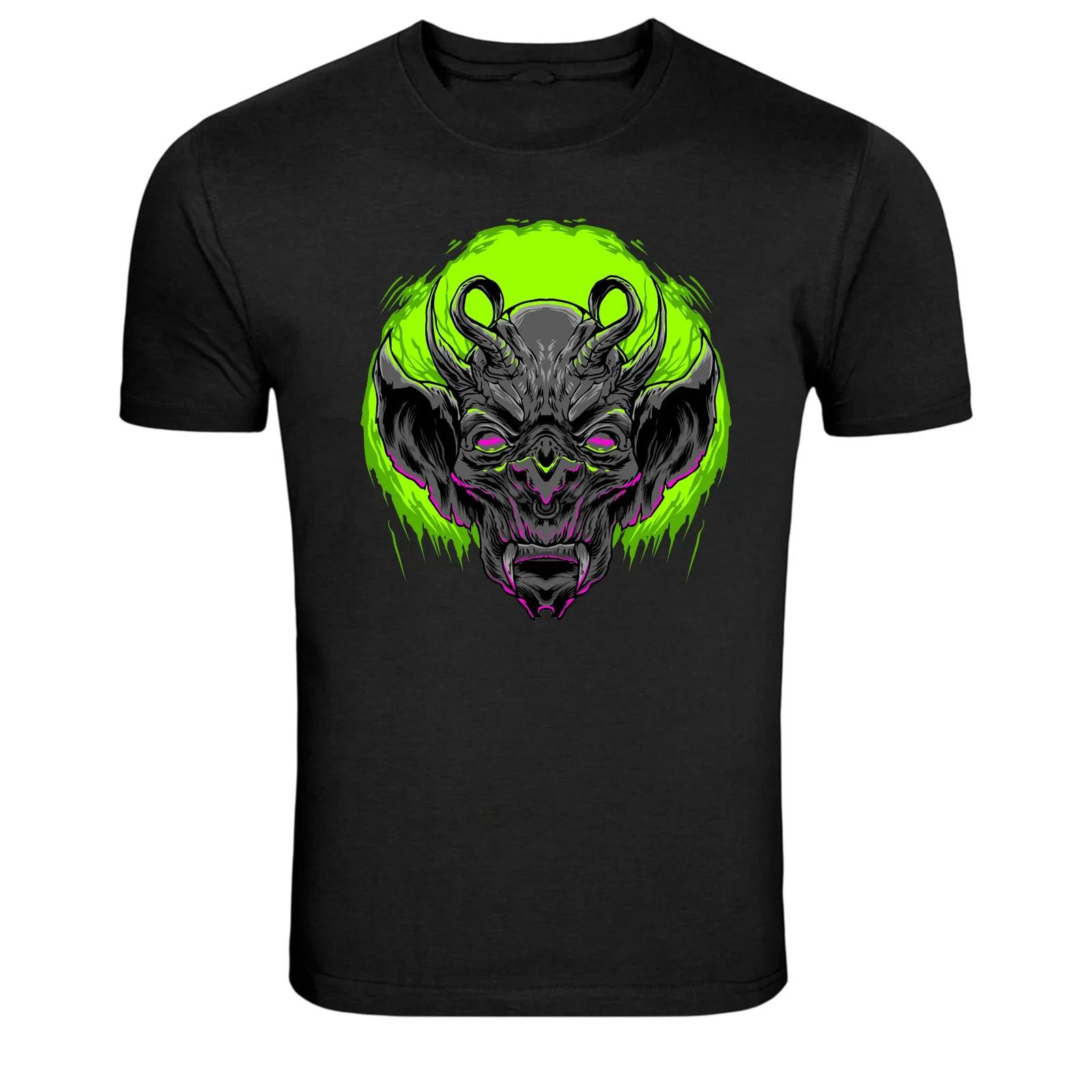 Alien Skull Neon Horror Graphic T-Shirt 4XL