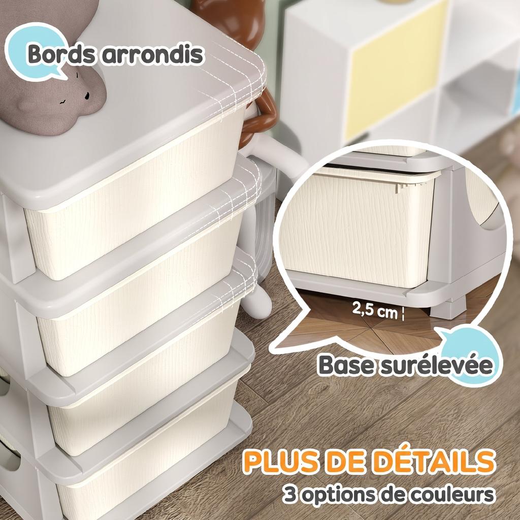 Children's Toy Organizer, 4 Drawers, 4 Tiers, Plastic Boxes, 37 x 37 x 76 cm, Cream