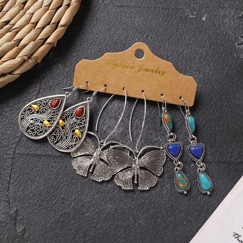 Retro long earrings, Tibetan silver tassel women's bohemian high-end metal vacation earrings set