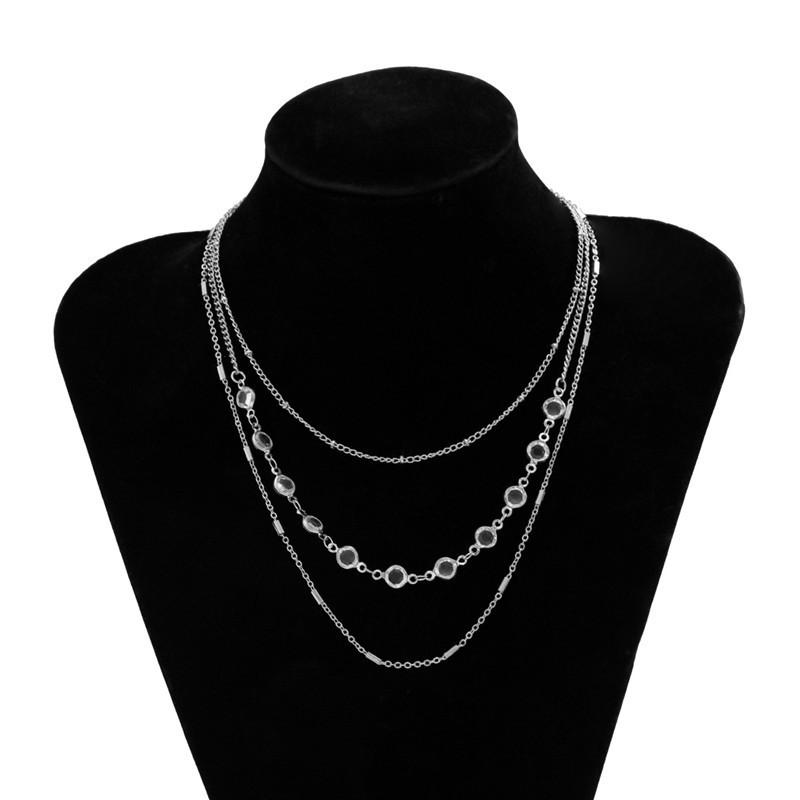 Fashion temperament clip ball chain metal accessories, multi-layer cold wind crystal collarbone chain necklace