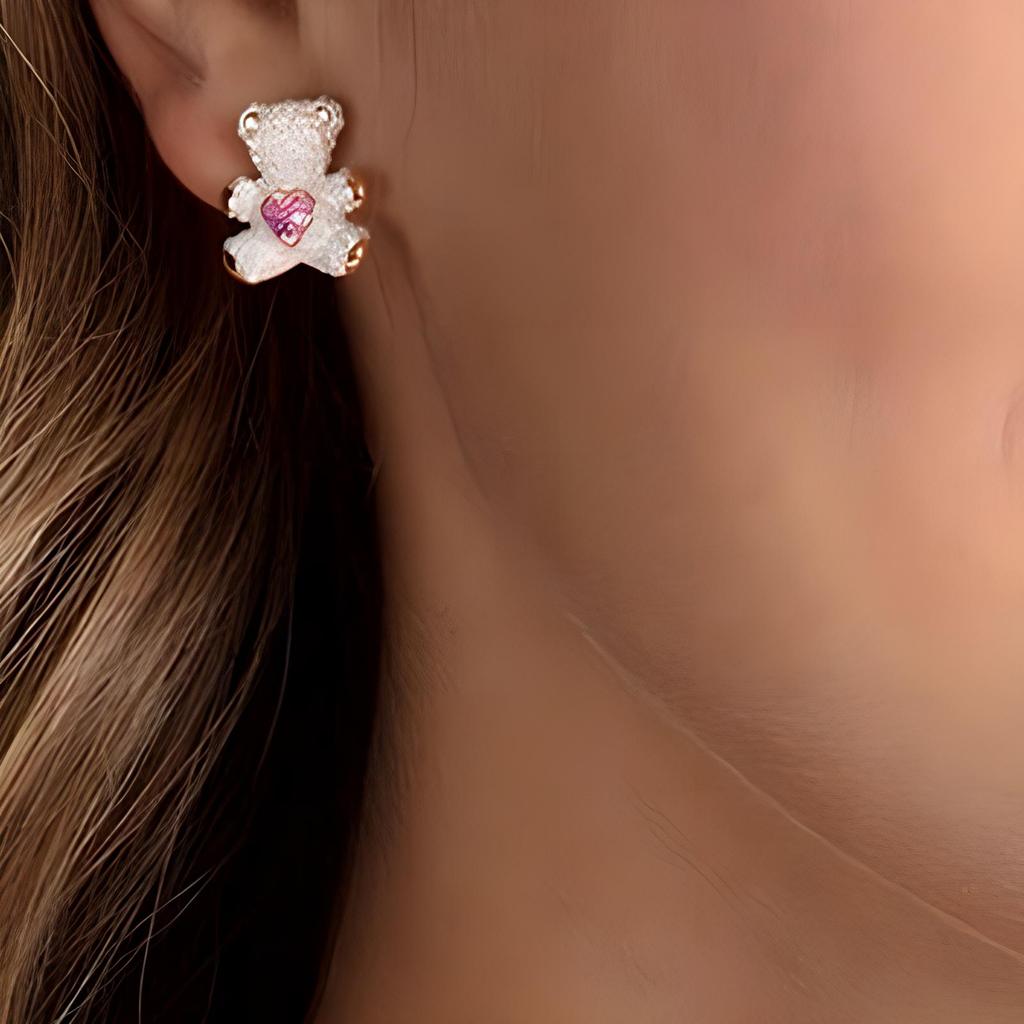 Swarovski Pendientes de Oso de Peluche de Cristal Pendientes para Mujer Blanco 5447445
