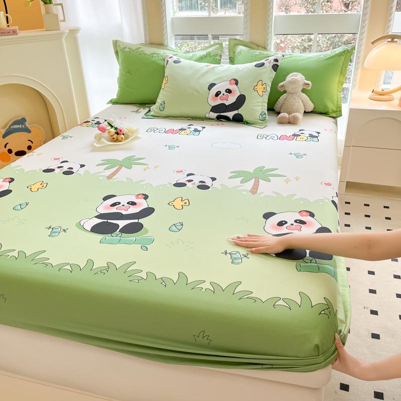 Kawaii Cartoon Panda Fitted Sheet With 2 Pillowcase Bamboo Tree Bed Sheet Set Cotton Bed Cover With Deep Pocket For Child Teen